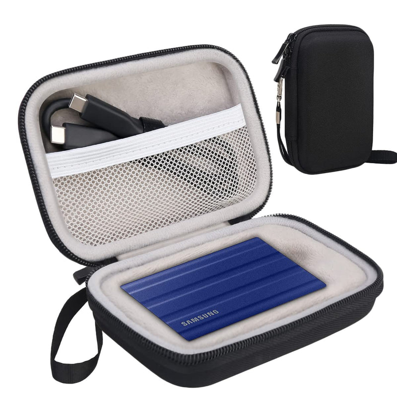 [Australia - AusPower] - Lacdo Hard Carrying Case for Samsung T7 Shield / T7 / T7 Touch Portable Solid State Drives 500GB 1TB 2TB USB 3.2 External SSD Hard EVA Shockproof Storage Travel Bag, Black 