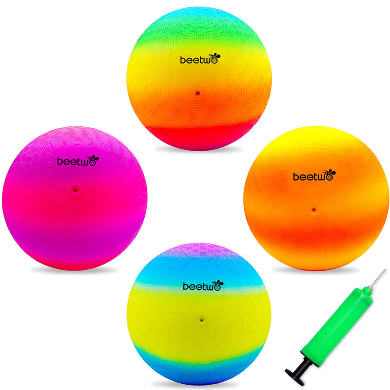 [Australia - AusPower] - Four Square Balls, 8.5 Inch Playground Ball for Kids Outdoor Dodgeball Kickball Handball Game with Hand Pump (4 Pack) 