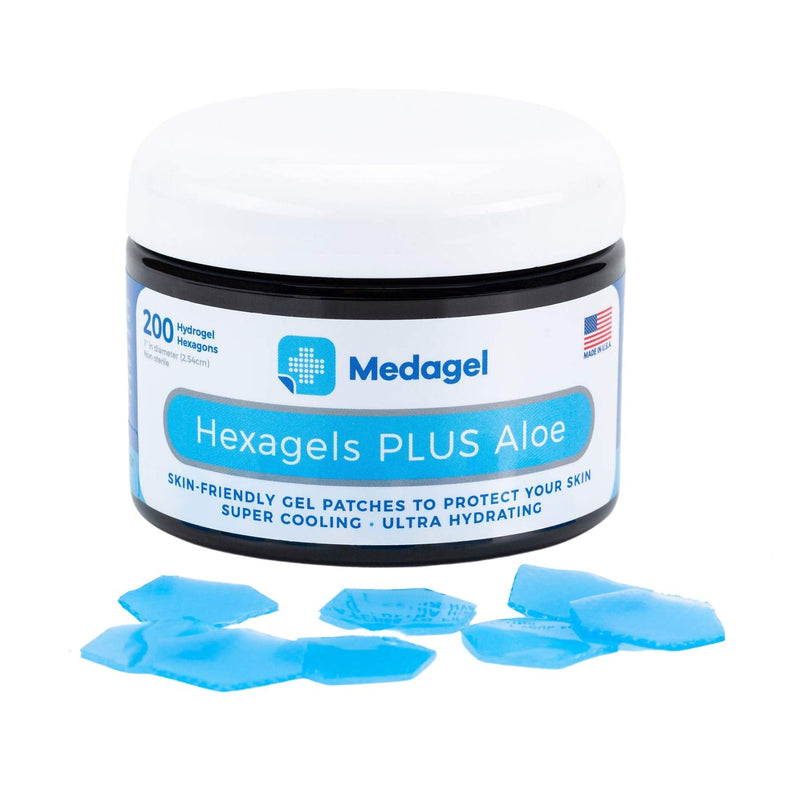 [Australia - AusPower] - Medagel Hexagels Plus Aloe Vera - Hydrogel Pads Protection and Treatment | Blister Prevention | Instant Cooling and Soothing Relief of Skin Irritations | 200ct Hexagon Pads 200 Count (Pack of 1) 
