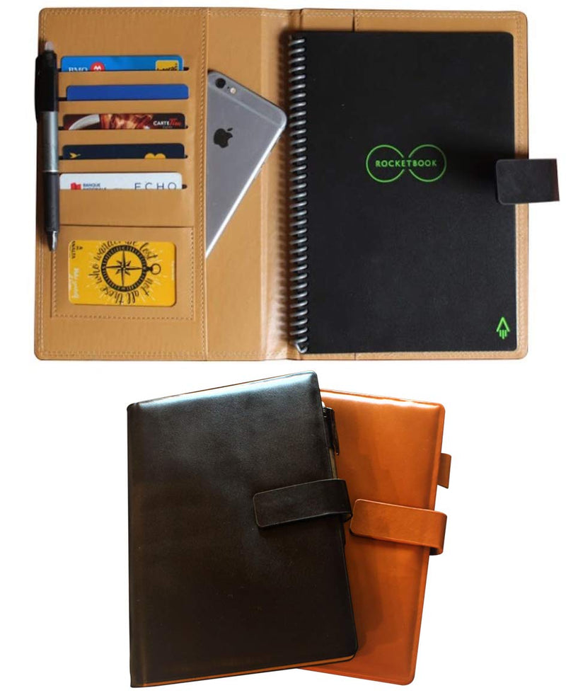 [Australia - AusPower] - Thegreen Hard PU Leather Cover for The Rocketbook Everlast Executive-Letter Size,Black/Dark Brown, Leather Fabric, Pen Loop Holder/Phone Pocket/fits A4-A5,Magnet Strap (Black, Letter Size) Black 