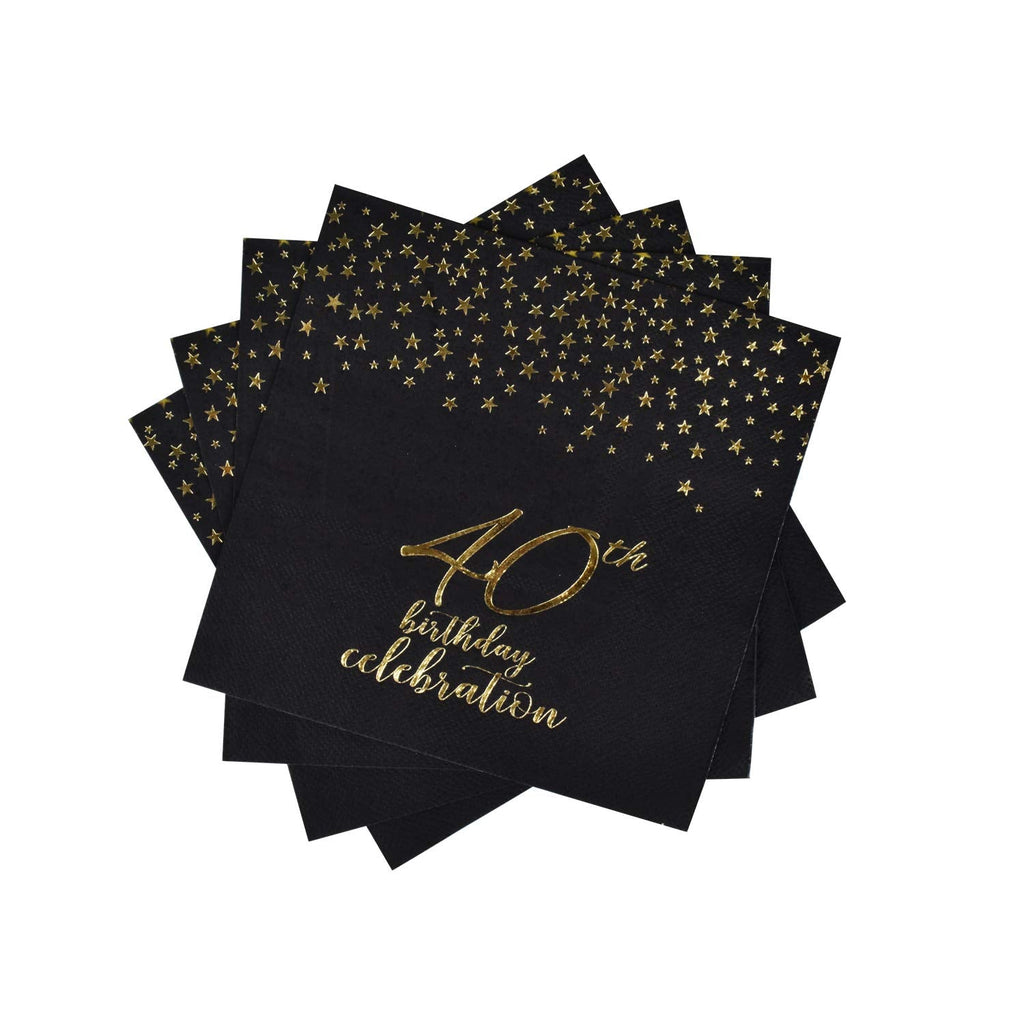 [Australia - AusPower] - Gatherfun 40th Birthday Napkin Disposable Paper Napkins Black and Gold Party Decorations Tableware for Men Woman 40 Birthday Party（6.5X6.5in, 3-Ply, 50-Pack) 