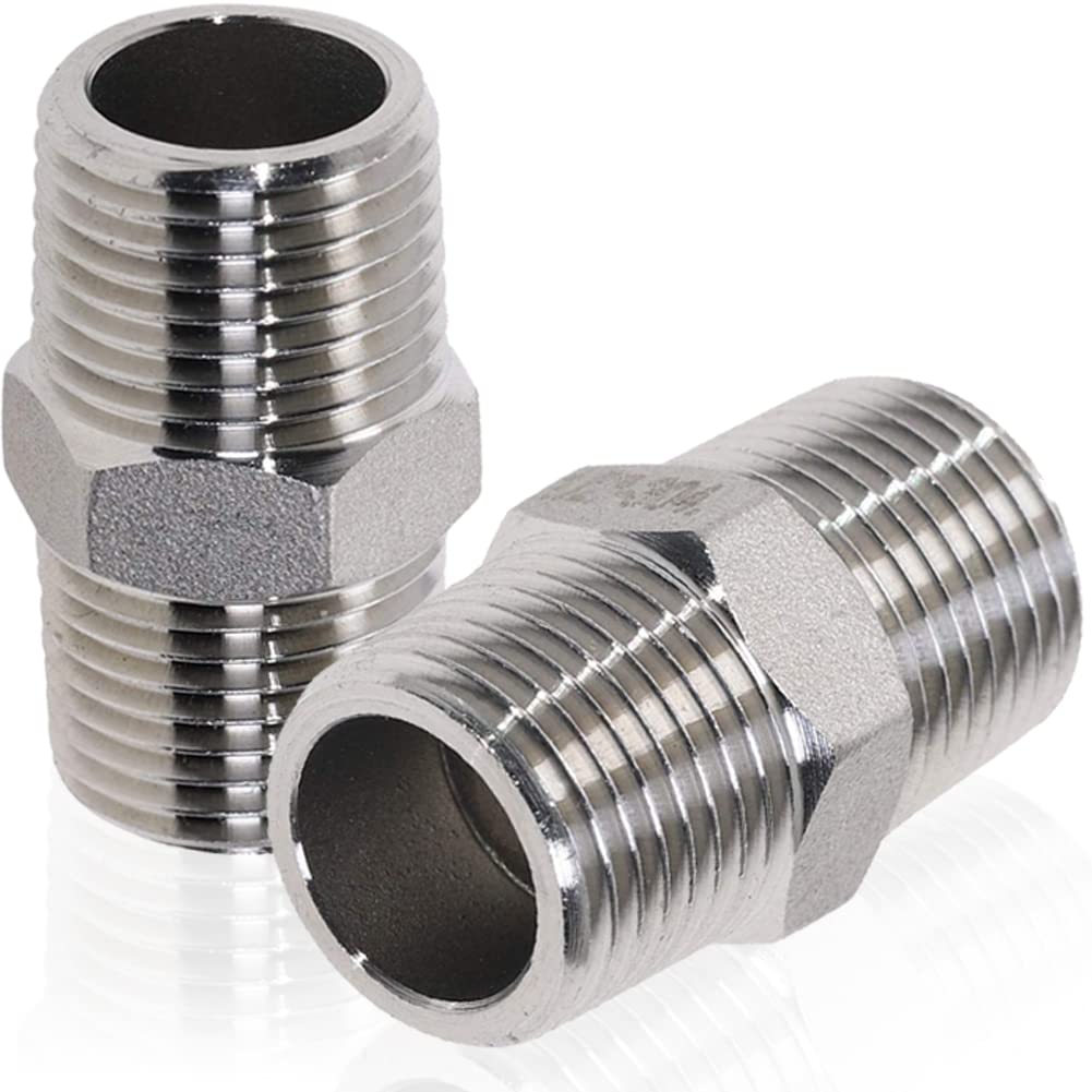 [Australia - AusPower] - Beduan 1/2" Male to 1/2"Male NPT Hex Nipple Stainless Steel Pipe Fitting (Pack of 2) 1/2 Inch 