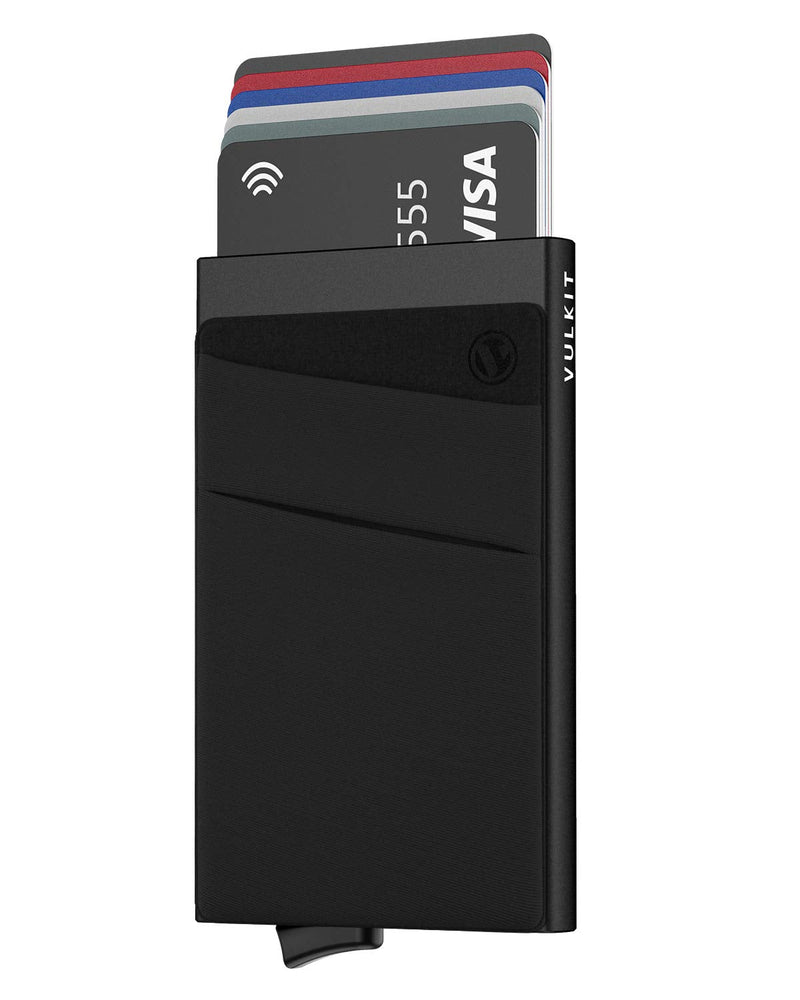 [Australia - AusPower] - VULKIT Card Holder with Money Pocket Pop Up Wallet RFID Blocking Slim Metal Bank Card Case Holds 5 Cards and Notes(Black) Black 