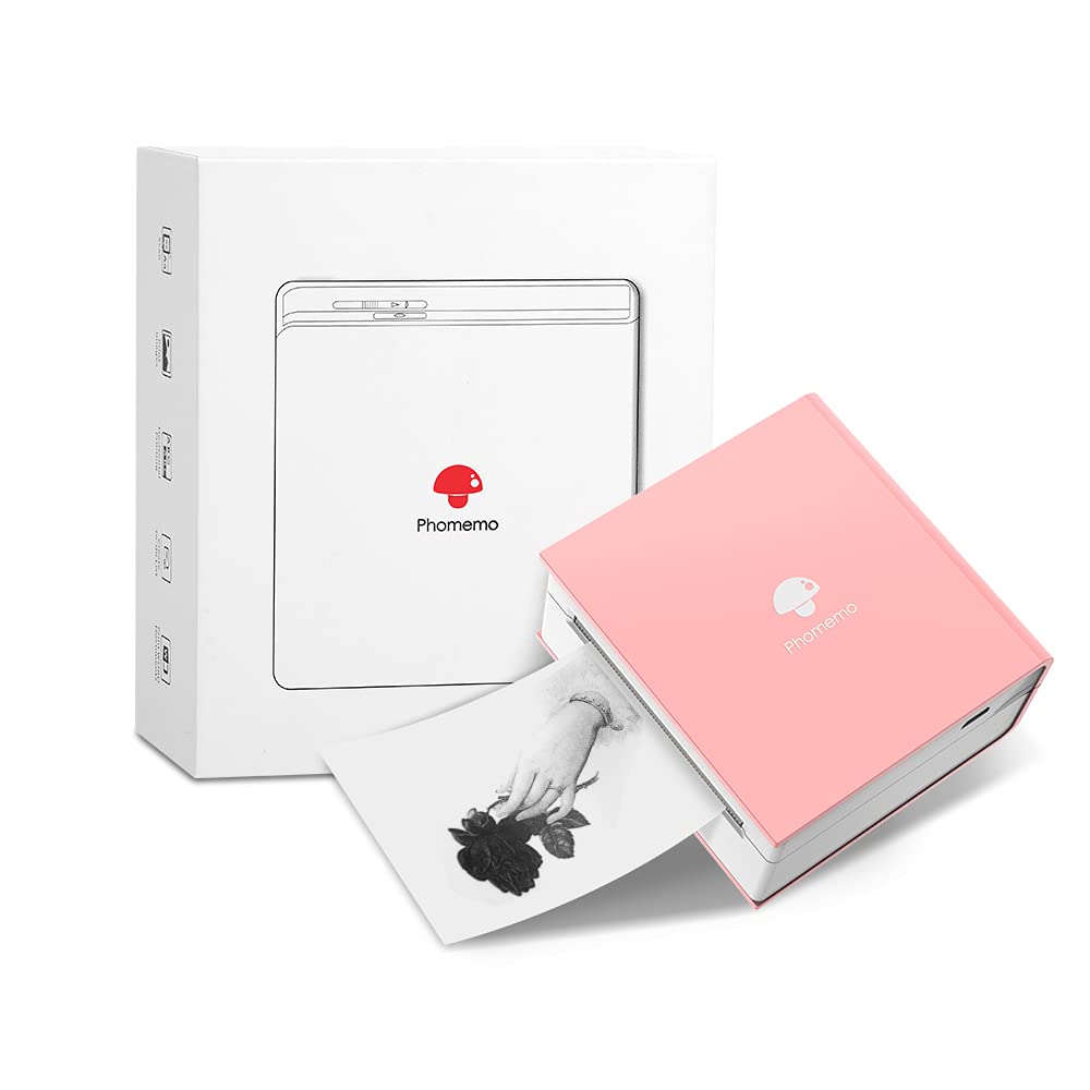 [Australia - AusPower] - Phomemo M02 Wireless Pocket Thermal Sticker Maker, Portable Bluetooth Photo Printer Sticker Mini Printer Mobile Printer, Compatible with iOS and Android, for Print Photo, Journal, Fun, Black and White M02-Pink 