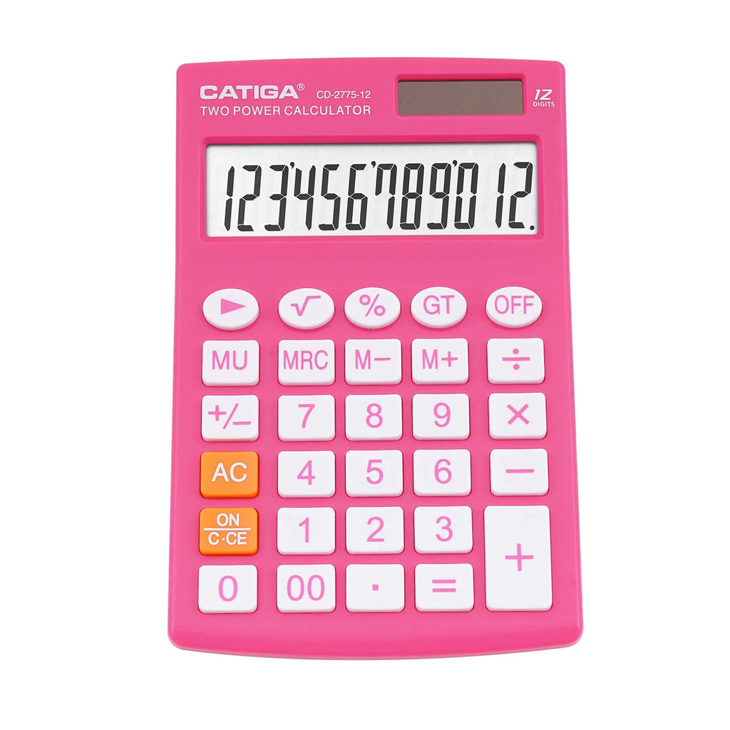 [Australia - AusPower] - Desktop Calculator with 12 Digit LCD Display Screen, Home or Office Use, Easy to Use with Clear Display/Memory Functions, CD-2775 (Pink) Pink 