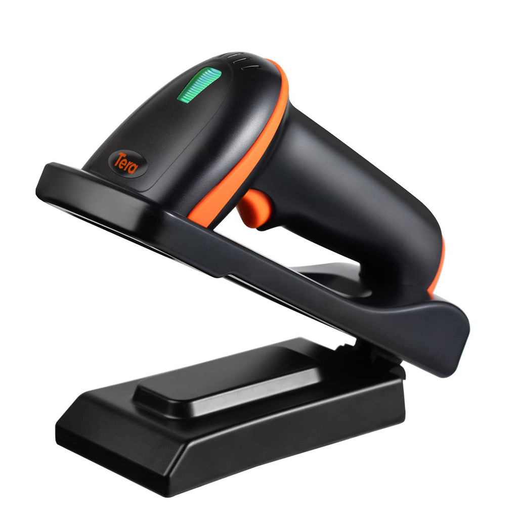 [Australia - AusPower] - Tera 2D Barcode Scanner with Adjustable Folding Stand and Charging Cradle, Wall Mountable 2.4G Wireless & USB 2.0 Wired QR Bar Code Reader with Vibration Alert Model D5100-Fold 