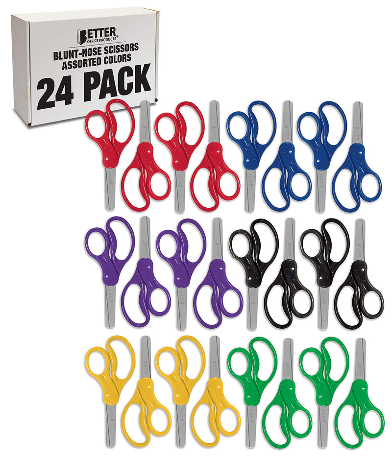 [Australia - AusPower] - 24 Piece Blunt Tip Kids Scissors, by Better Office Products, 6 Assorted Colors, 5" Length, Classic School Scissors, Children Scissors, Assorted 24 Count 