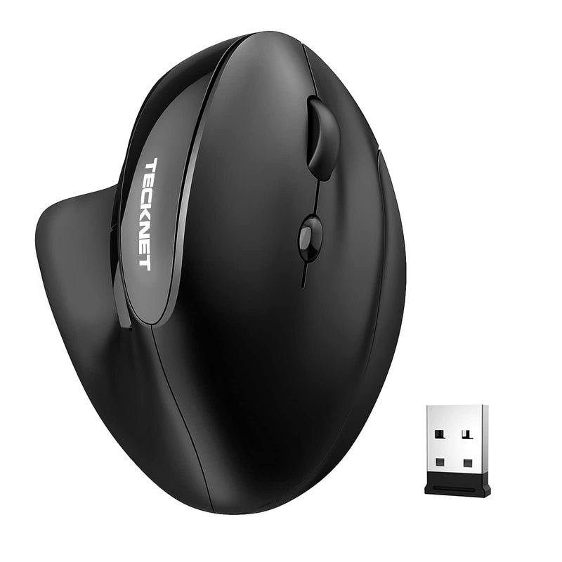 [Australia - AusPower] - TECKNET 2.4G Rechargeable Wireless Vertical Ergonomic Optical Mouse with USB Nano Receiver, 800 / 1200 /1600 /2000 /2400DPI, 5 Buttons for Laptop, MacBook, PC, Windows, OS System (Black) Black 