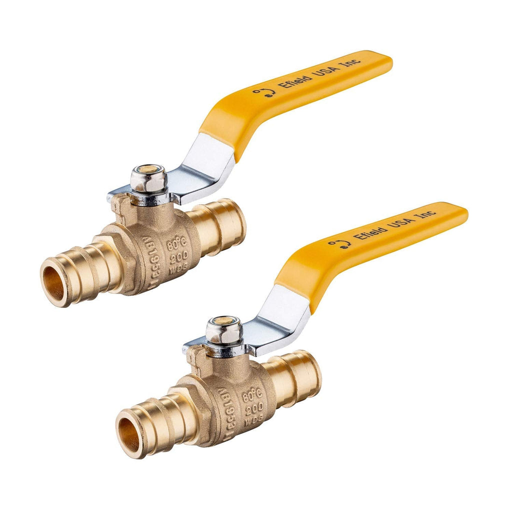 [Australia - AusPower] - (Pack of 2) EFIELD 1/2 Inch Brass Ball Valve for Pex-A Pipe, F1960 Expansion Type only for Pex-A Pipe, Yellow Handle Lead Free Brass UPC Certified 