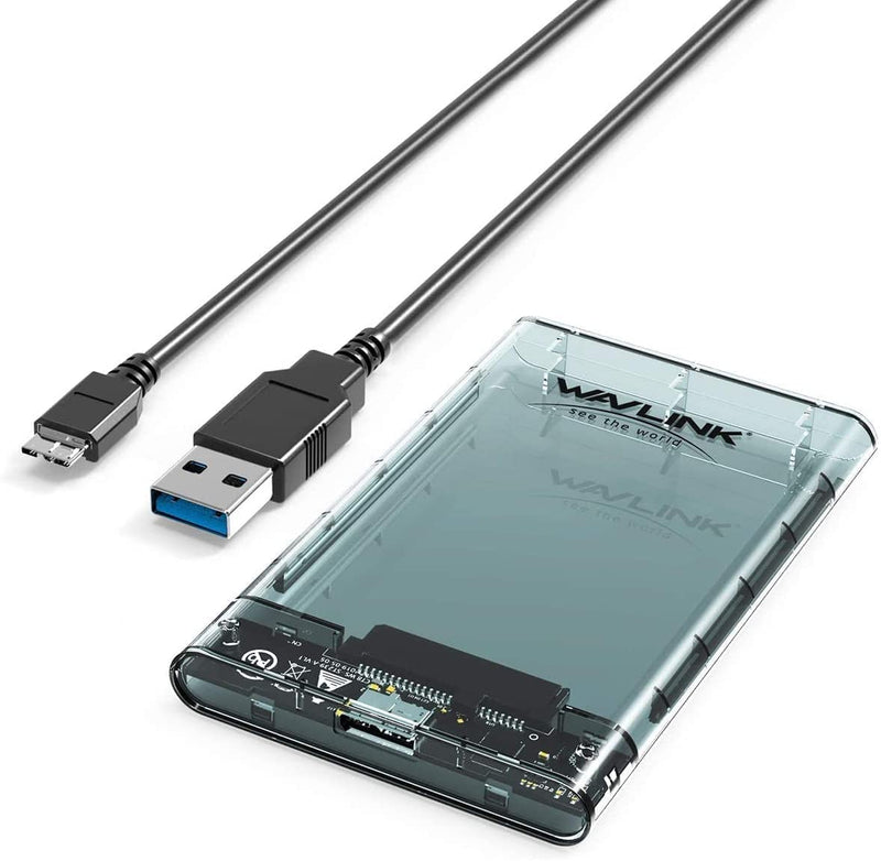 [Australia - AusPower] - WAVLINK SATA to USB 3.0 External Hard Drive Enclosure,2.5 inch 5mm/7mm/9.5mm SATA I/II/III HDD SSD,Portable Clear Hard Disk Case,Support UASP & 4TB Drives,Tool-Free Design USB3.0 to SATA 