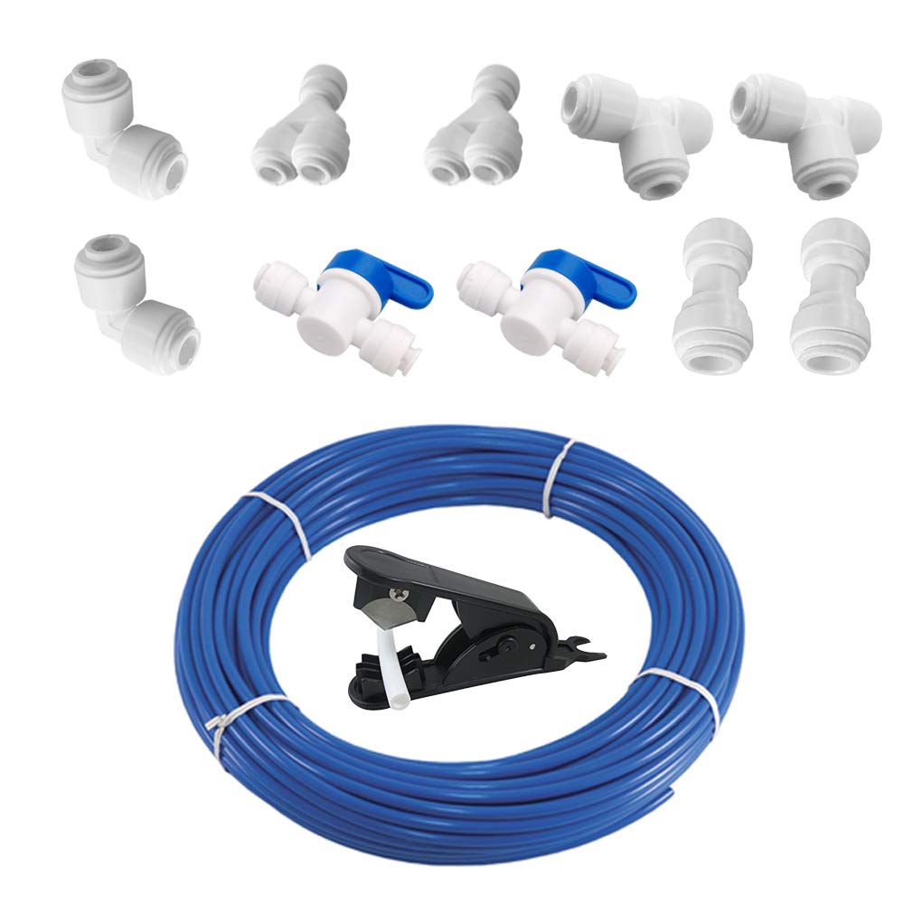 [Australia - AusPower] - PureSec Tubing 3/8 Inch Blue RODI Tubing Polypropylene 16 Feet Push to Connect Fitting Kit for RODI System(Plastic Tubing+Ball Valve+Tee+Y+L+I+Tubing Cutter DIY Package) 