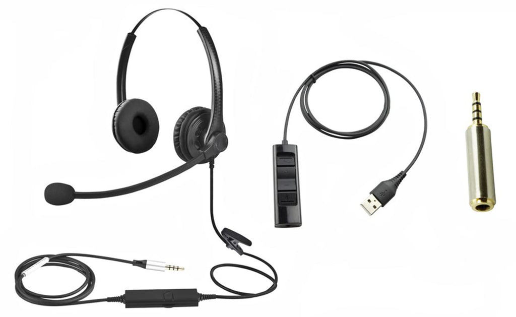 [Australia - AusPower] - 3.5mm Headset + 2.5mm + USB Adapter Headset Microphone for Business Skype Work from Home Call Center Office Video Conference Computer Laptop PC VOIP Softphone Telephone Noise Cancellation Headphone 