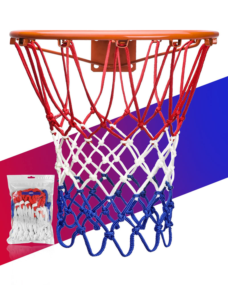 [Australia - AusPower] - XXXYYY Basketball Net Replacement Heavy Duty, 2022 Professional On-Court Quality [6.88Ounce], Fits Outdoor Indoor Standard Rim, All Weather Anti Whip -12 Loops (Red White Blue) 