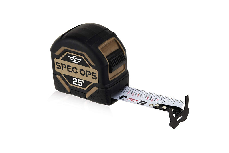[Australia - AusPower] - Spec Ops - SPEC-TM25 Tools 25-Foot Tape Measure, 1 1/4" Double-Sided Blade, Military-Grade Composite Case, 3% Donated to Veterans Black/Tan 