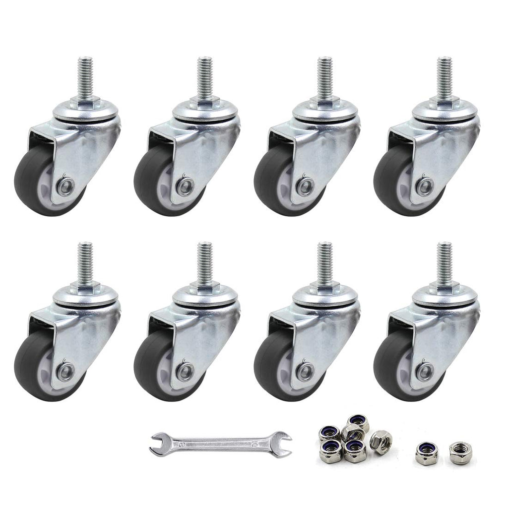 [Australia - AusPower] - Luomorgo 8 Pcs 1" Caster Wheels Swivel Stem Casters for Small Tiny Shopping Cart Trolley Wheel, No Noise TPE M6 x 15mm Threaded Stem Caster, 141lb/64kg Load Capacity 1 Inch With wrench 