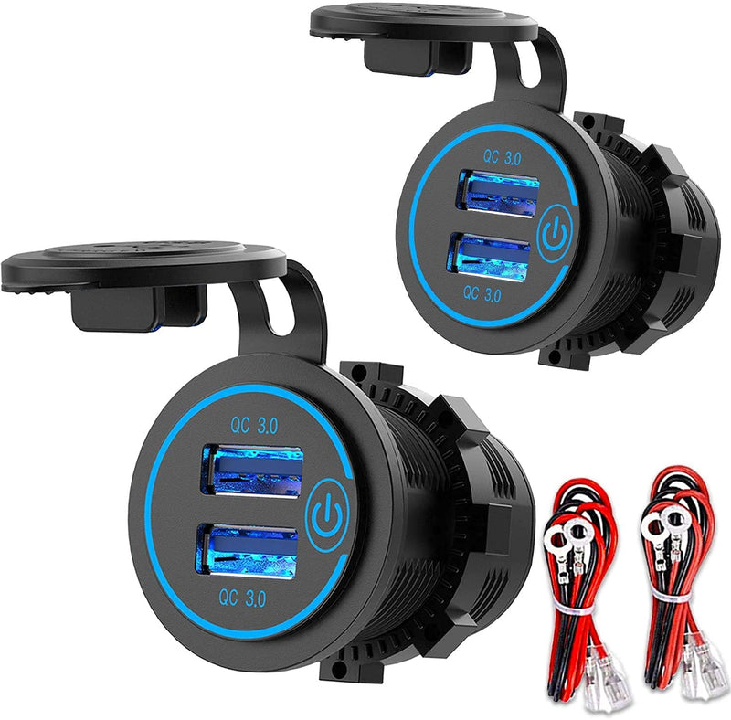 [Australia - AusPower] - [2 Pack] 12V USB Outlet, Quick Charge 3.0 Dual USB Power Outlet with Touch Switch, Waterproof 12V/24V Fast Charge USB Charger Socket DIY Kit for Car Boat Marine Bus Truck Golf Cart RV Motorcycle, etc. 