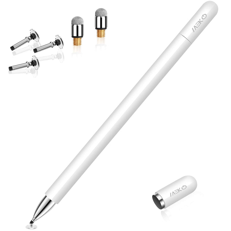 [Australia - AusPower] - Stylus Pen for iPad, MEKO 2 in 1 Magnetic Cap High Precise Disc & Sensitive Fiber Universal Stylus Pencil for Apple/iPhone/iPad/Android/Microsoft All Capacitive Touch Screens Tablets, Phones - White A-White 