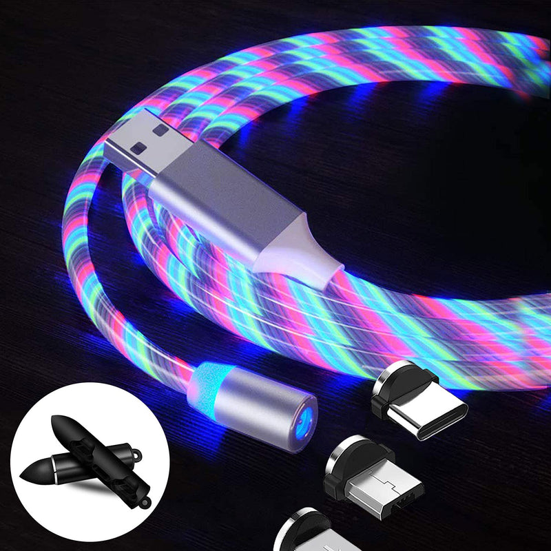 [Australia - AusPower] - Light Up LED Magnetic 3 in 1 USB Charging Cable iProduct Android Charger Cord Magnet Tips Pack 3ft,Micro USB Type C Magnetic Charging Cable USB C Cable Magnetic Fast Charging Magnetic Cable for Phone 