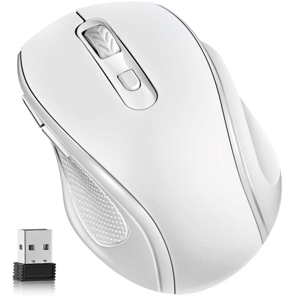 [Australia - AusPower] - Wireless Mouse, 2.4G Wireless Ergonomic Mouse Portable Cordless Optical USB Mice with Nano Receiver, 3 Adjustable DPI Levels, 6 Buttons for Laptop, PC, Computer, Chromebook, Notebook (White) white 