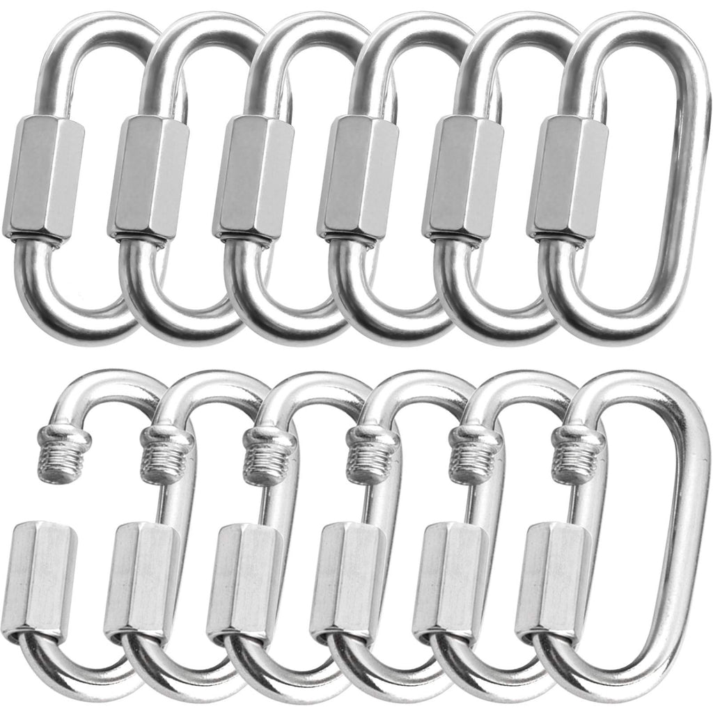 [Australia - AusPower] - 1/4 inch Stainless Steel Oval Quick Link Carabiner, 12pcs M6 Quick Links Chain Connector, Heavy Duty Locking Carabiner for Outdoor Activities and Indoor Equipment 