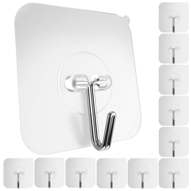 [Australia - AusPower] - GLUIT Adhesive Hooks for Hanging Heavy Duty Wall Hooks 22 lbs Self Adhesive Sticky Hooks Waterproof Transparent Hooks for Keys Bathroom Shower Outdoor Kitchen Door Home Improvement Sticky Hook 12 Pack 12 Medium Hooks 