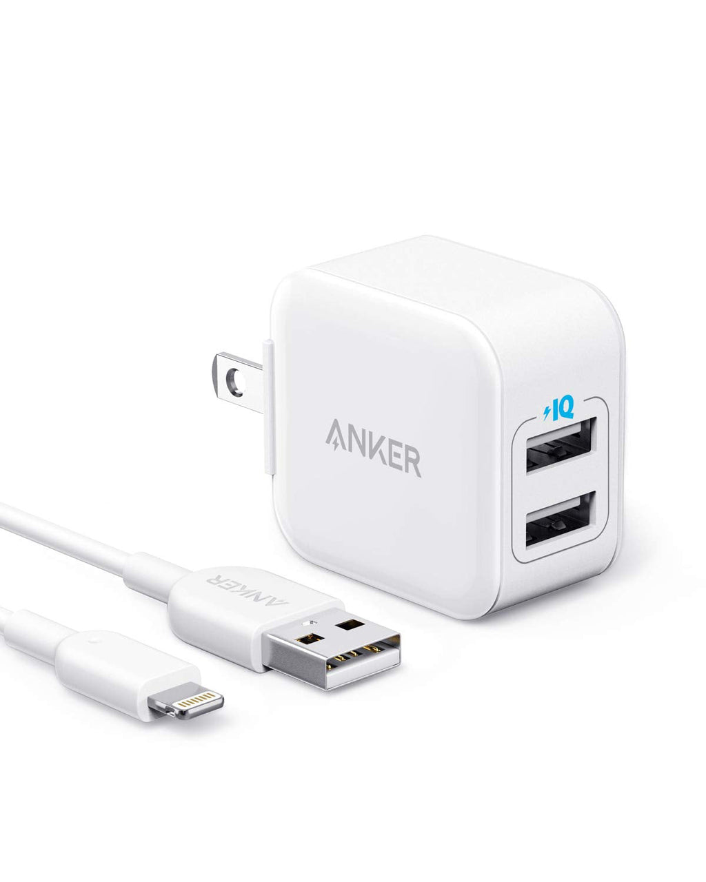 [Australia - AusPower] - iPhone Charger, Anker PowerPort III 2-Port 12W USB Wall Charger with 3ft MFi Certified Lightning Cable, Foldable Plug, for iPhone Xs/XR/ 11/11 Pro/SE 2020/ iPad, and More 
