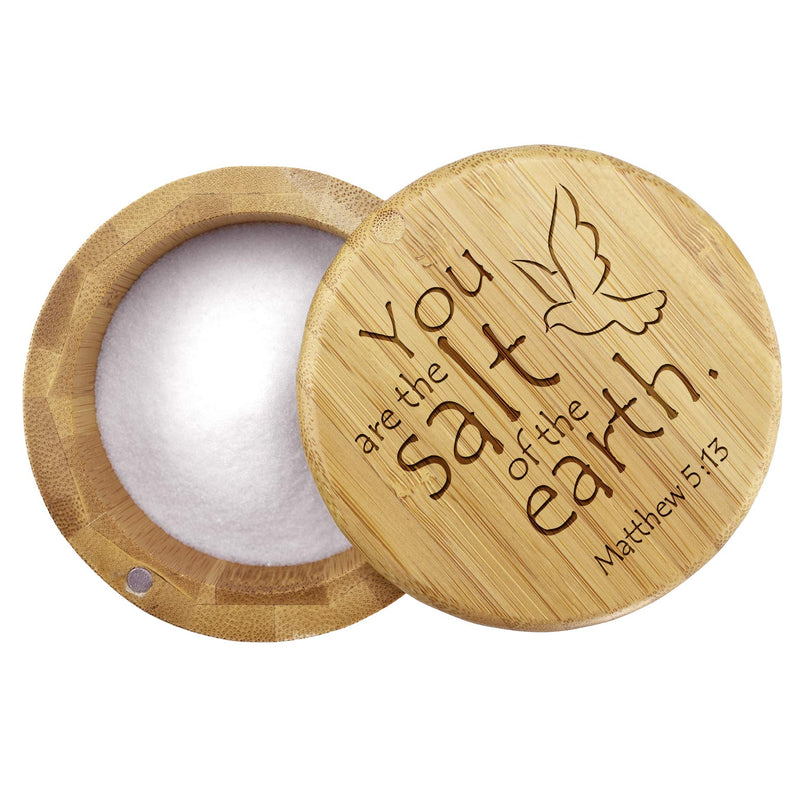 [Australia - AusPower] - Totally Bamboo Salt Cellar Bamboo Storage Box with Magnetic Swivel Lid, 6 Ounce Capacity, You are the Salt of the Earth Matthew 5:13 Engraved on Lid 