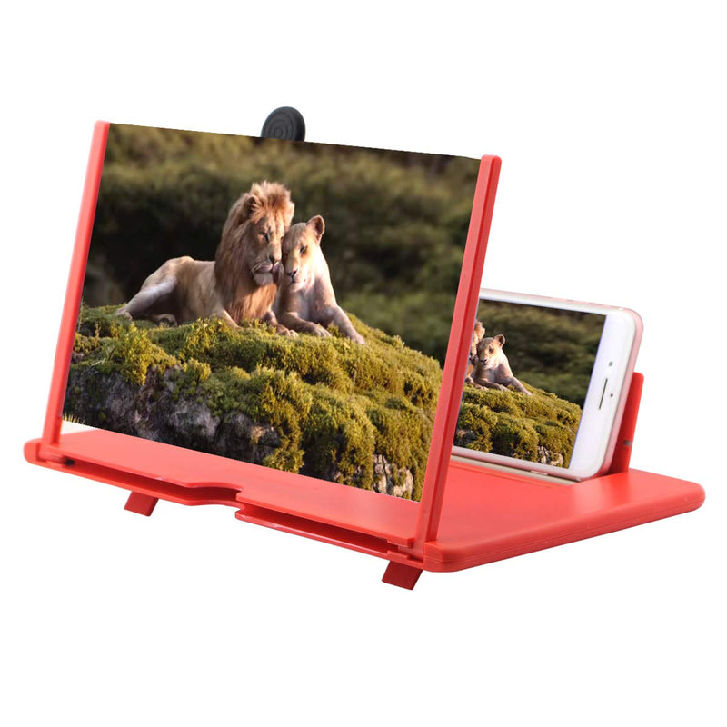 [Australia - AusPower] - iKKEGOL 12" Screen Magnifier, 3D HD Mobile Phone Enlarger Magnifying Amplifier Projector for Movies Videos and Gaming, Foldable Phone Stand Support All Smartphones (Red) Red 