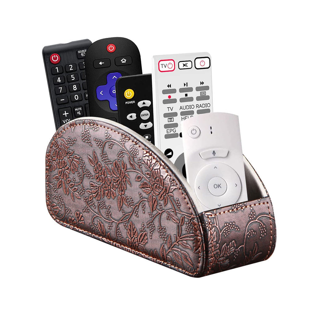 [Australia - AusPower] - BLIENCE Leather Remote Control Holder,Armchair TV Remote Caddy for Table,5 Compartments,Office Supplies Desk Organizer,Storage Box for TV Stick,DVD, Blu-Ray, Media Player, Heater Controllers Antique Small 