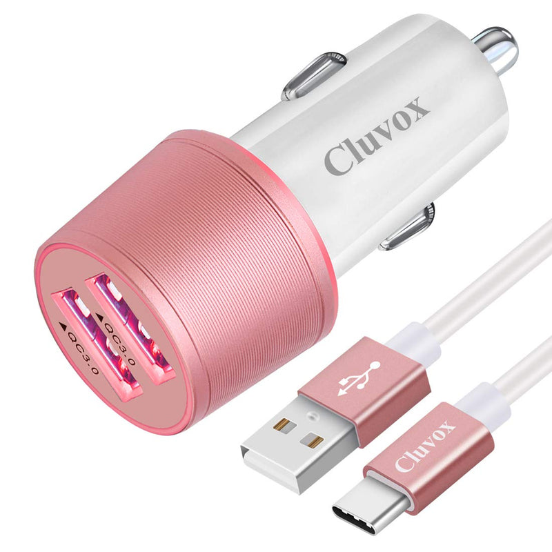 [Australia - AusPower] - Fast USB C Car Charger, Compatible for Samsung Galaxy S22/S21/S20 Plus/Ultra/S20 FE/S10+/S10e/S9/S8/Note 10/9/8/A20/A50/A70 Quick Charge 3.0 Dual USB Rapid Car Charger with Type C Cord 3.3ft-Rose Gold Rose Gold 