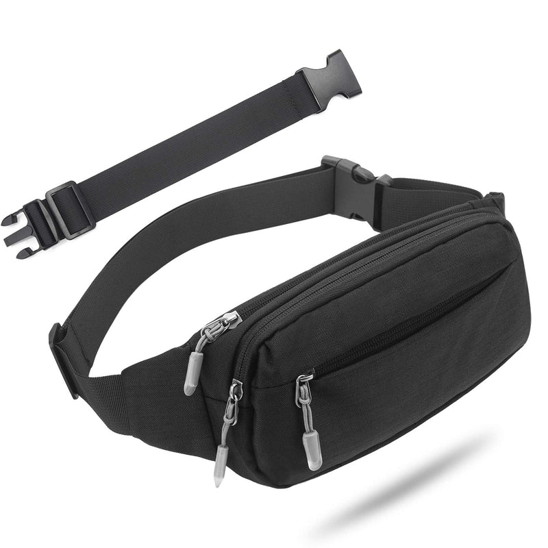 [Australia - AusPower] - USHAKE Fanny Pack Waist Packs with Extender for Men Women, Waist Pouch Bag Hip Pack with 3-Zipper Pockets Adjustable Straps for Casual Travel Hiking Running Outdoor Sports BLACK 