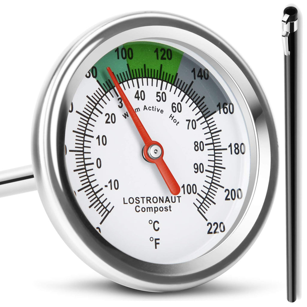 [Australia - AusPower] - Long Stem Compost Soil Thermometer - Fast Response Stainless Steel 16 Inch - Fahrenheit and Celsius - Includes Protective Sheath and Composting Guide 