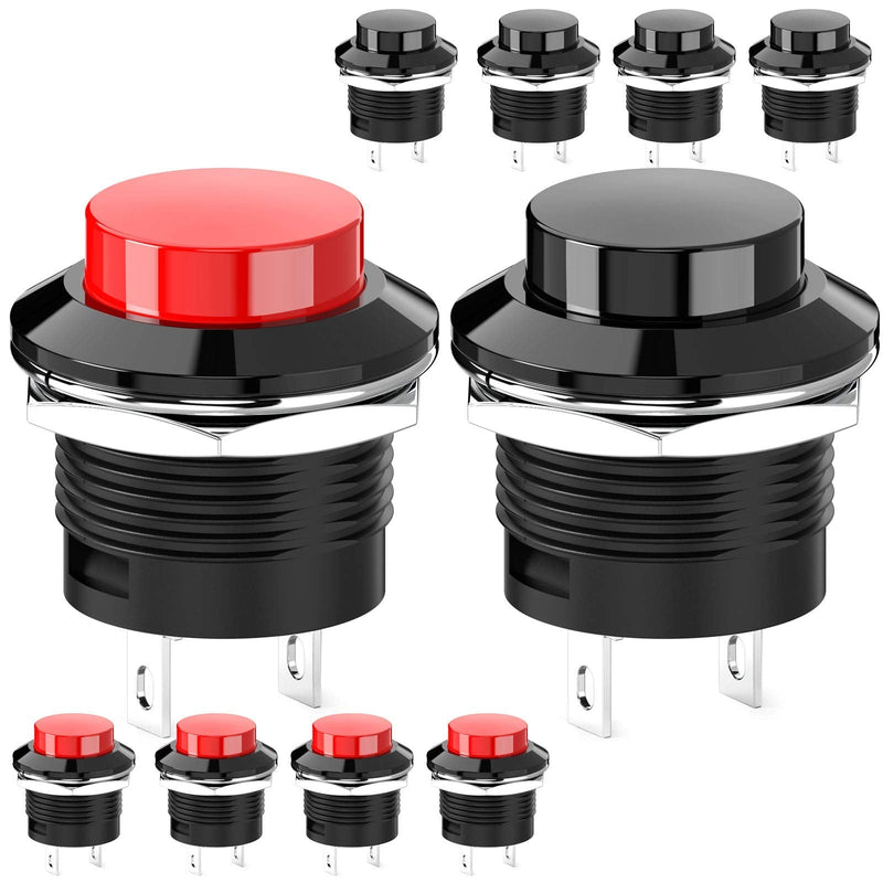 [Australia - AusPower] - DIYhz Momentary Push Button Switch Mini No Lock Round Switch AC 250V / 3A AC 125V /6A Off-ON Red & Black Cap (10 pcs) 