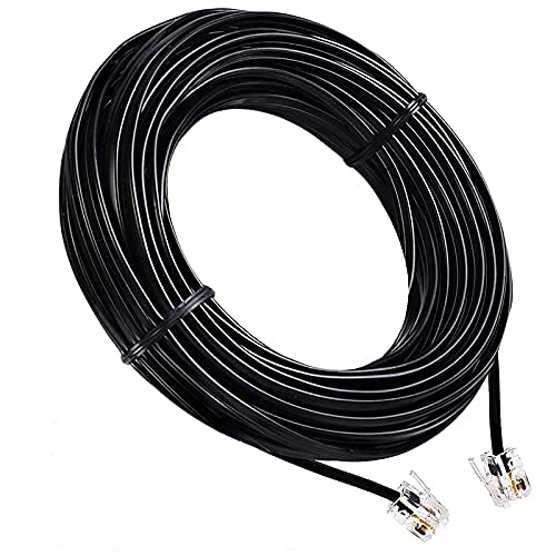 [Australia - AusPower] - 25 Feet Telephone Cord,Phone Extension Cord with 20 Cable Clips and 1 in-Line Coupler Cable Wire Line with Standard RJ11 Plug（Black） 