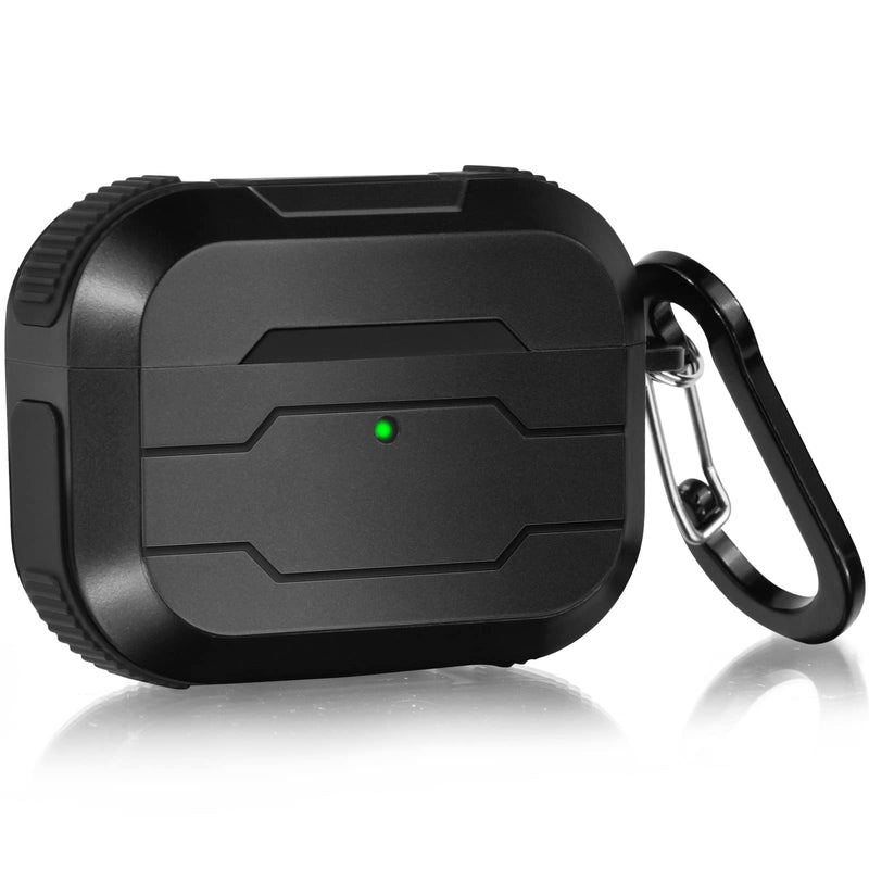 [Australia - AusPower] - AirPods Pro Case Cover, Shock-Resistant Military Protective Men AirPod Pro Cases Accessories with Metal Carabiner Keychain, Designed for Apple AirPods Pro Wireless Charging Case (Black) Black 