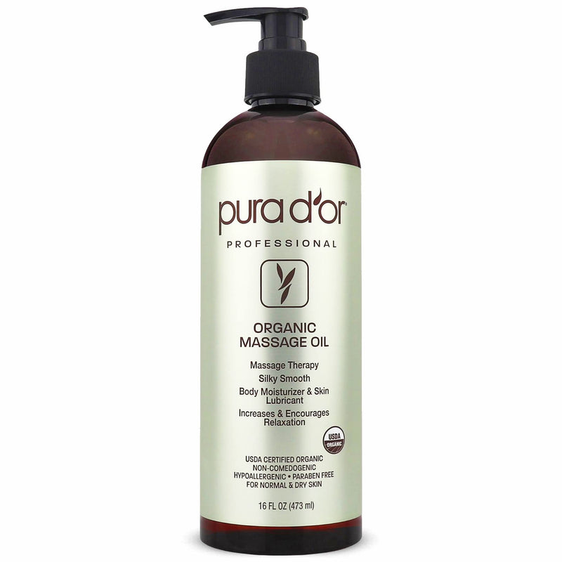 [Australia - AusPower] - PURA D'OR Organic Massage Therapy Oil (16oz) USDA Certified Almond, Apricot, Argan, Ginger, Jojoba, Lavender Oils for Silky & Softer Skin, Body Moisturizer & Skin Lubricant (Packaging May Vary) 
