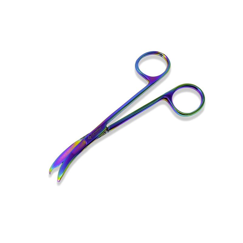 [Australia - AusPower] - Cynamed Suture Stitch Scissors with Multicolor/Rainbow Titanium Coating - Premium Quality Instrument- Delicate Hook - Perfect for Suture Removal, First Aid, EMS Training and More (4.5 in. - Curved) Curved Hook 