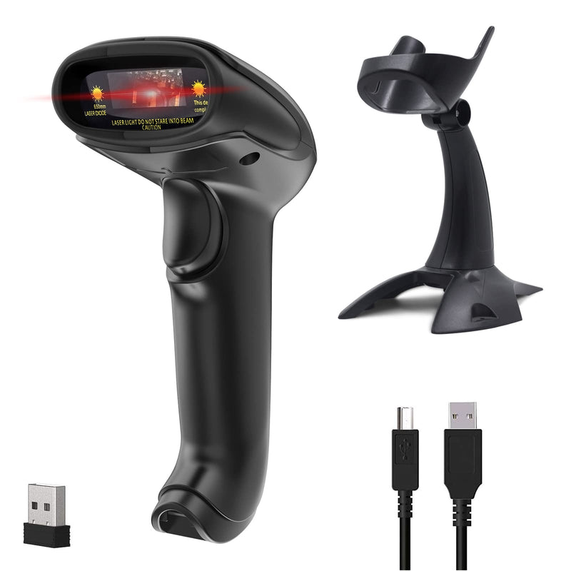 [Australia - AusPower] - Wireless Barcode Scanner Gun with Stand Symcode Barcode Reader Wireless Versatile 2-in-1 (2.4Ghz Wireless+USB 2.0 Wired) Cordless 1D Laser Handheld USB bar Code scanners with Stand LS 