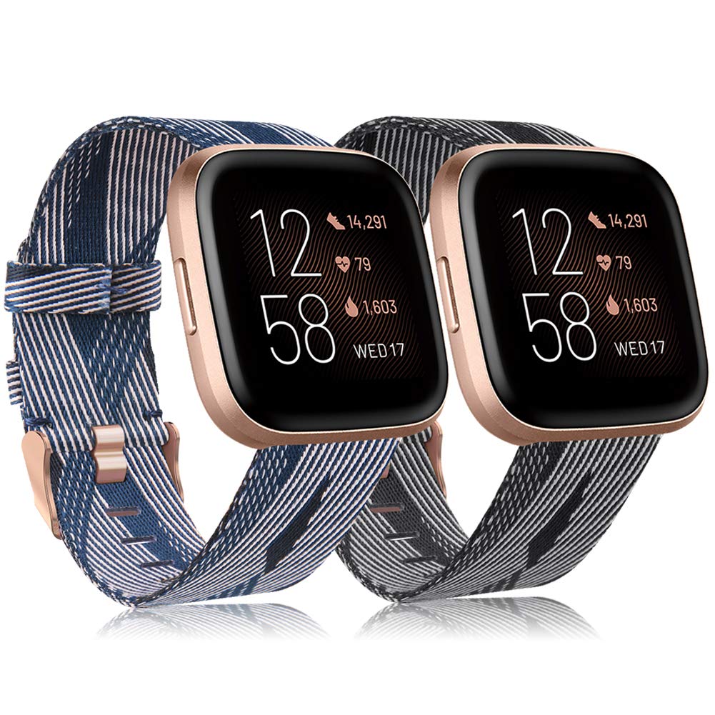 [Australia - AusPower] - RIOROO Compatible with Fitbit Versa Bands/Versa 2/Versa Lite Strap for Women Men, Breathable Woven Fabric Sport Straps, Adjustable Replacement Wristbands for Smart Watch 