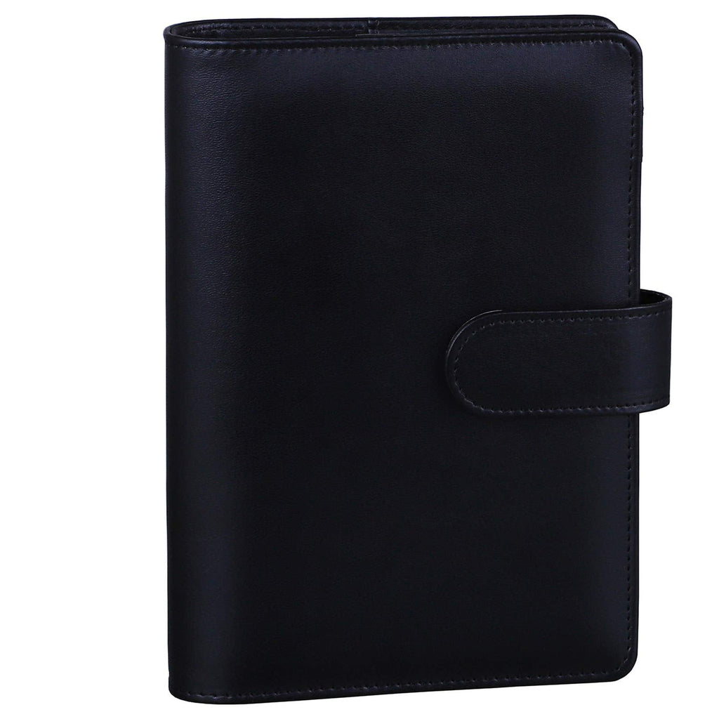 [Australia - AusPower] - Antner A6 PU Leather Notebook Binder Refillable 6 Ring Budget Binder for A6 Filler Paper, Loose Leaf Personal Planner Binder Cover with Magnetic Buckle Closure, Black 