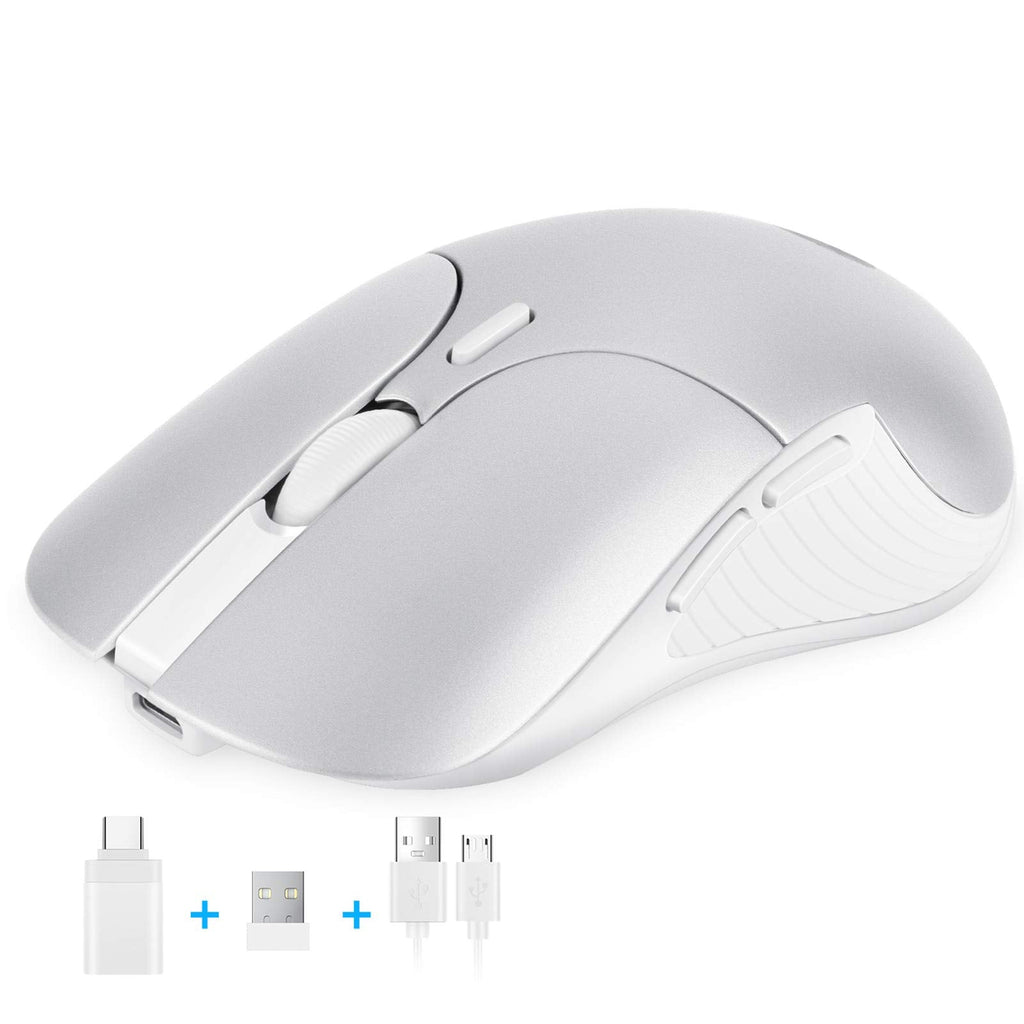 [Australia - AusPower] - OMOTON Wireless Mouse, 2.4GHz Mouse for Laptop, Rechargeable Wireless Mouse Laptop Mouse with USB Receiver and Type C Adapter for PC, Laptop, Desktop, Tablet and All Type-C Devices (Silver) Silver 
