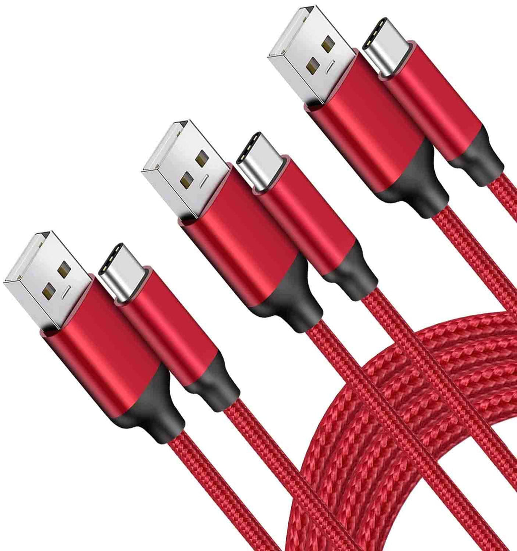[Australia - AusPower] - 10FT 3Pack USB Type C Cable 3A Fast Charging,Long USB-A to USB-C Cable for Samsung Galaxy Note 10,S20 S10 S9 Plus,A10e A20 A50 A70 A71 A51,Xperia 10,LG Stylo 6 5 4 G8X G8 G7 V60 K51,Moto G, PS5 (Red) 10FT 3 