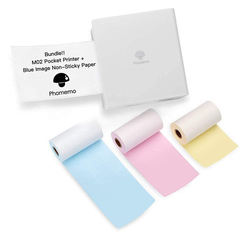 [Australia - AusPower] - Phomemo M02 Mini Printer- Bluetooth Thermal Photo Printer with 3 Rolls Colorful Non-Adhesive Paper, Compatible with iOS + Android for Plan Journal, Study Notes, Art Creation, Work, Gift 