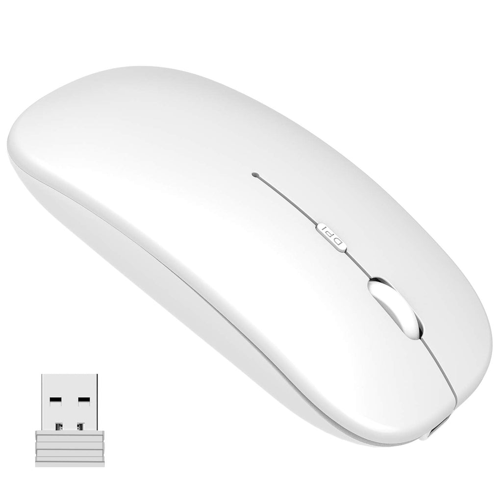 [Australia - AusPower] - Wireless Mouse, Slim Silent Click Rechargeable 2.4G Wireless Mice 1600DPI Mini Optical Portable Travel Cordless Mouse with USB Receiver for PC Laptop Computer Mac MacBook (White) 