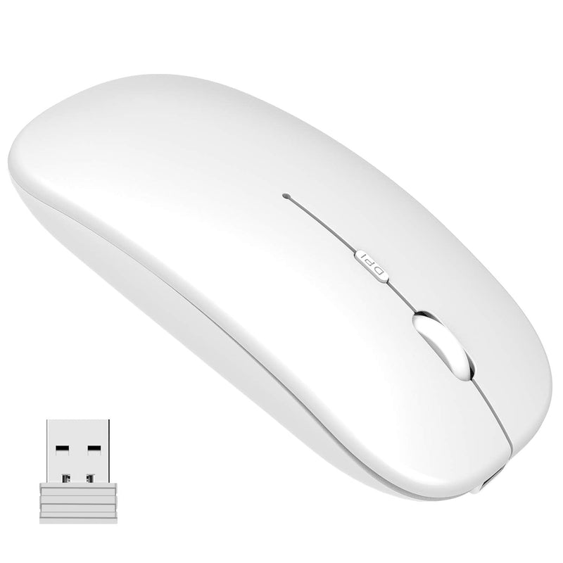 [Australia - AusPower] - Wireless Mouse, Slim Silent Click Rechargeable 2.4G Wireless Mice 1600DPI Mini Optical Portable Travel Cordless Mouse with USB Receiver for PC Laptop Computer Mac MacBook (White) 