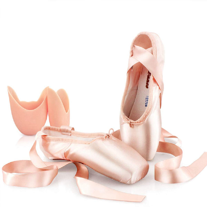 [Australia - AusPower] - DoGeek Satin Pointe Shoes for Girls and Ladies Professional Ballet Dance Shoes with Ribbon for School or Home (Choose One Size Larger) 1 Pink 