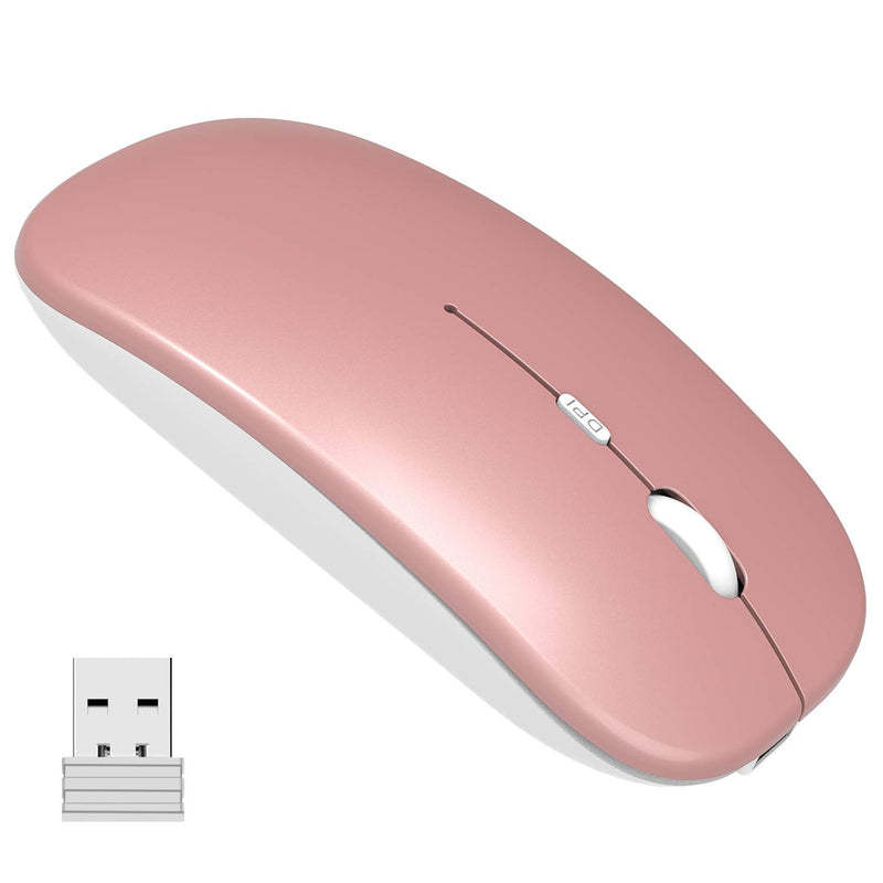 [Australia - AusPower] - Wireless Mouse, Slim Silent Click Rechargeable 2.4G Wireless Mice 1600DPI Mini Optical Portable Travel Cordless Mouse with USB Receiver for PC Laptop Computer Mac MacBook (Rose Gold) 