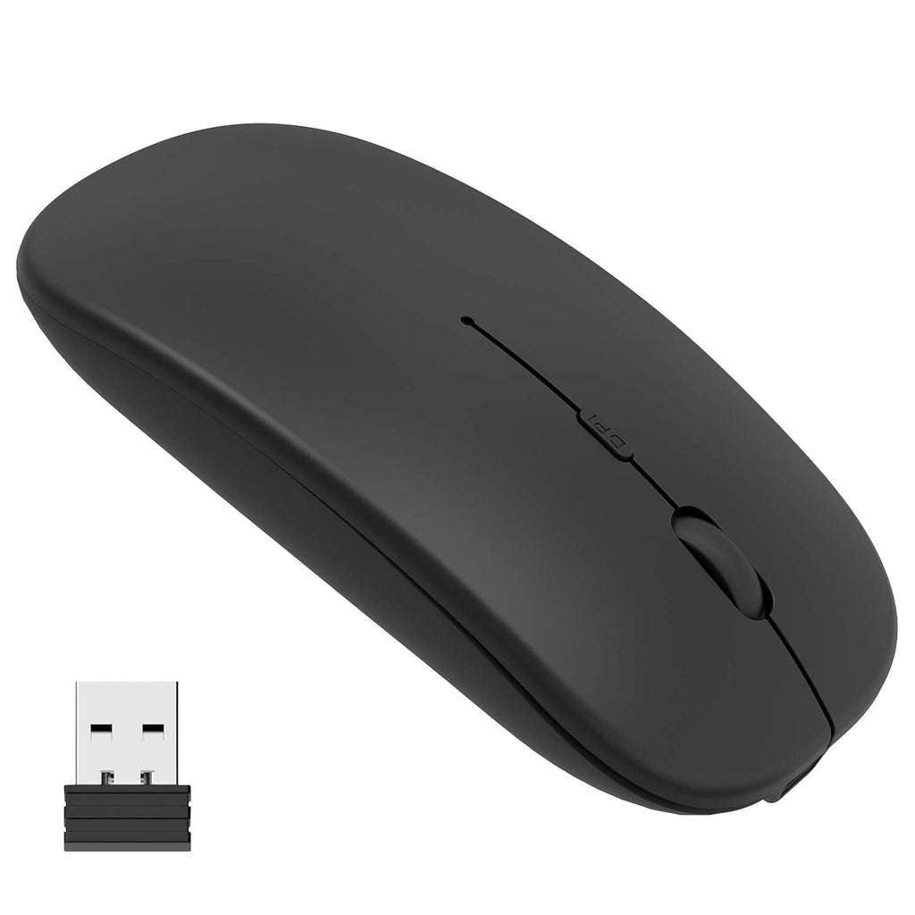 [Australia - AusPower] - Wireless Mouse, Slim Silent Click Rechargeable 2.4G Wireless Mice 1600DPI Mini Optical Portable Travel Cordless Mouse with USB Receiver for PC Laptop Computer Mac MacBook (Black) 