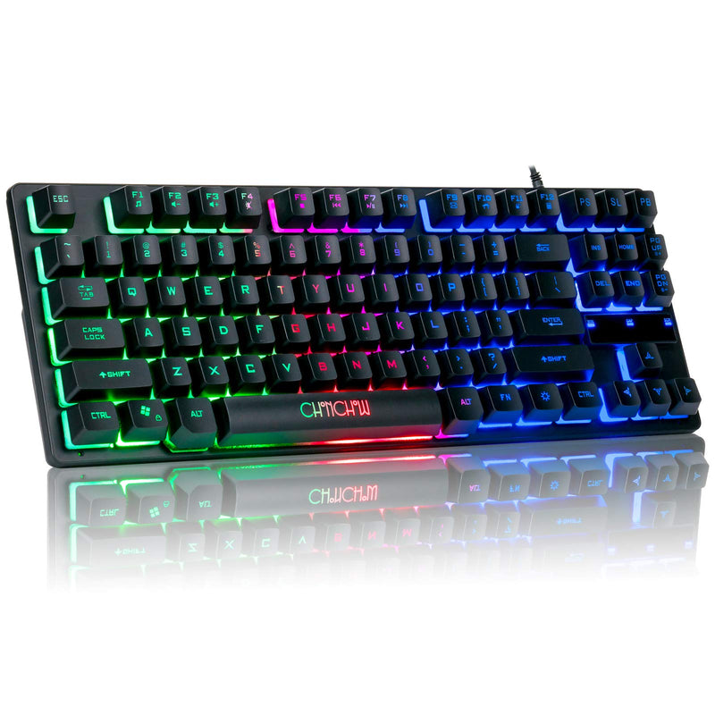 [Australia - AusPower] - RGB Compact Gaming Keyboard, CHONCHOW USB Wired 87 Keys Gaming Keyboard LED Rainbow Backlit Tenkeyless Gaming Keyboard TKL Keyboard Gaming RGB Keyboard for Laptop Ps4 Xbox PC Computer Game and Work Black 