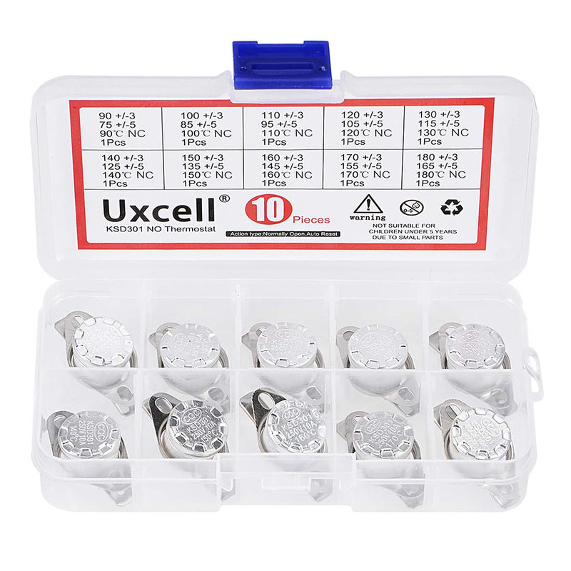 [Australia - AusPower] - uxcell 10pcs NC KSD301 Thermostat 90-180°C(194-356°F) Temperature Thermal Control Switch 90 100 110 120 130 140 150 160 170 180°C Normal Close Assortment Kit 
